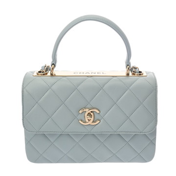 シャネル トレンディCC トップハンドル フラップ バッグ ライトブルー A92236 ラムスキン レディース バッグ 【中古】【bag】