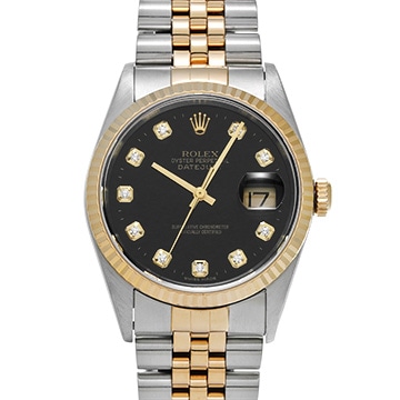 ロレックス デイトジャスト 36 16233G ブラック/ダイヤモンド メンズ 時計 【中古】【wristwatch】