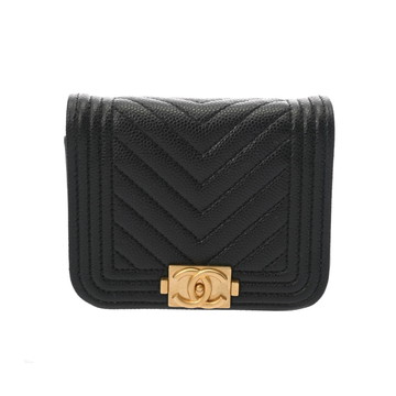 シャネル ミニ チェーン ポーチ ブラック/ゴールド金具 AP2302 キャビアスキン レディース 【中古】【bag】