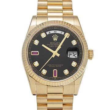 ロレックス デイデイト 中国語表記 118238 ブラック/ダイヤモンド/ルビー メンズ 時計 【中古】【wristwatch】