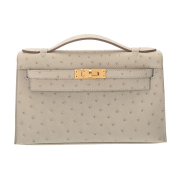 エルメス ポシェットケリー パールグレー オーストリッチ レディース バッグ 【中古】【bag】
