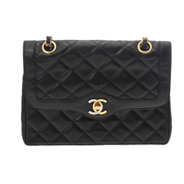 シャネル マトラッセ Wフラップ Wチェーンショルダー パリ限定 ブラック ラムスキン レディース バッグ 【中古】【bag】