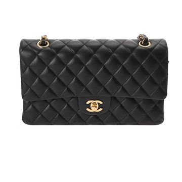 シャネル マトラッセ WフラップWチェーンショルダー 25 ブラック A01112 ラムスキン レディース バッグ 【中古】【bag】