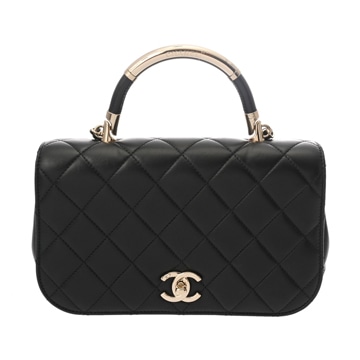 シャネル マトラッセ トップハンドル フラップバッグ ブラック ラムスキン レディース バッグ 【中古】【bag】