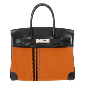 エルメス バーキン 30 ポタモス オレンジ/ブラック トワルアッシュ/ボックスカーフ レディース バッグ 【中古】【bag】
