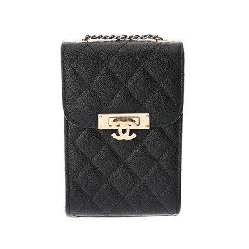 シャネル マトラッセ フラップフォンケース ブラック A84051 キャビアスキン レディース バッグ 【中古】【bag】