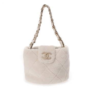 シャネル マトラッセ バケットバッグ ホワイト ファー/ラインストーン レディース バッグ 【中古】【bag】