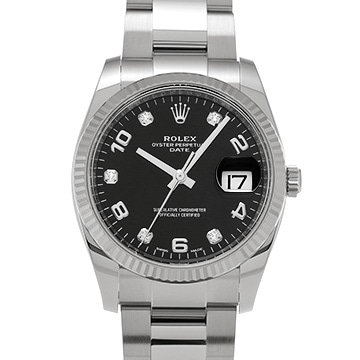 ロレックス オイスターパーペチュアル デイト 115234G ブラック/ダイヤモンド メンズ 時計 【中古】【wristwatch】