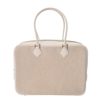 エルメス プリュム 32 ホワイト/ベージュ ヴォースイフト/トワルアッシュ レディース バッグ 【中古】【bag】