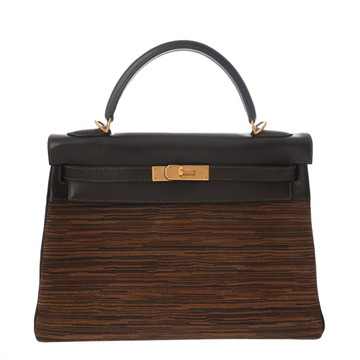 エルメス ケリー 32 内縫い ハバナ/マルチカラー ボックスカーフ/ヴィブラード レディース バッグ 【中古】【bag】
