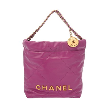 シャネル ミニ ハンドバッグ CHANEL22 パープル AS3980 シャイニーカーフスキン レディース バッグ 【中古】【bag】