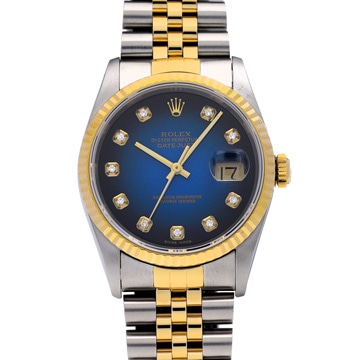 ロレックス デイトジャスト 16233G ブルー・グラデーション/ダイヤモンド メンズ 時計 【中古】【wristwatch】
