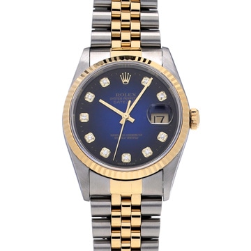 ロレックス デイトジャスト 16233G ブルー・グラデーション/ダイヤモンド メンズ 時計 【中古】【wristwatch】