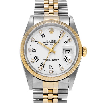 ロレックス デイトジャスト 16233G ホワイト/ダイヤモンド メンズ 時計 【中古】【wristwatch】