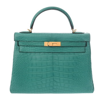 エルメス ケリー 32 内縫い ブルーパオン アリゲーターマット レディース バッグ 【中古】【bag】