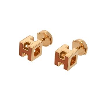 エルメス カードアッシュHキューブ オレンジ/ゴールド金具 エナメル ユニセックス ジュエリー 【中古】【jewelry】