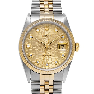 ロレックス デイトジャスト 16233G シャンパンコンピュータ/ダイヤモンド メンズ 時計 【中古】【wristwatch】