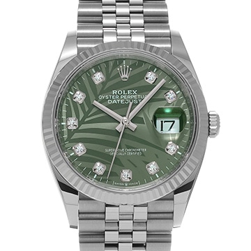 ロレックス デイトジャスト 36 126234G オリーブグリーン パームモチーフ/ダイヤモンド メンズ 時計 【中古】【wristwatch】