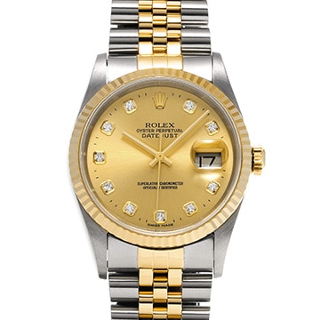 ロレックス デイトジャスト 16233G シャンパン/ダイヤモンド メンズ 時計 【中古】【wristwatch】