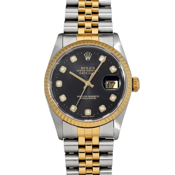 ロレックス デイトジャスト 36 16233G ブラック/ダイヤモンド メンズ 時計 【中古】【wristwatch】