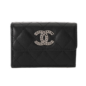 シャネル マトラッセ スモールフラップウォレット  ブラック AP3827 グレインドカーフスキン レディース 財布 【中古】【purse】