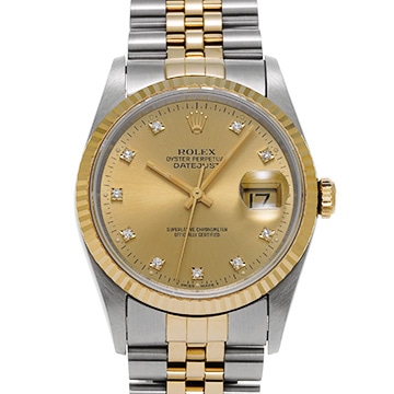 ロレックス デイトジャスト 16233G シャンパンコンピュータ/ダイヤモンド メンズ 時計 【中古】【wristwatch】