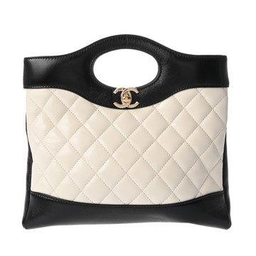 シャネル CHANEL31 ミニ ショッピング バッグ ホワイト/ブラック AS4133 シャイニーラムスキン レディース バッグ 【中古】【bag】