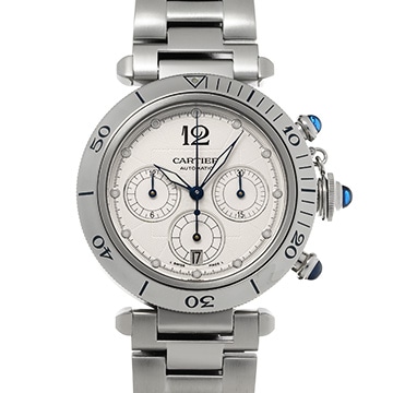 カルティエ パシャ ドゥ カルティエ クロノグラフ 38mm W31030H3 シルバー メンズ 時計 【中古】【wristwatch】