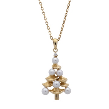 ミキモト クリスマスツリー ネックレス ゴールド K18イエローゴールド YG/パール レディース ジュエリー 【中古】【jewelry】