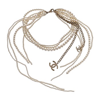 シャネル ロングネックレス シルバー/ホワイト A85316 メタル/フェイクパール レディース ジュエリー 【中古】【jewelry】