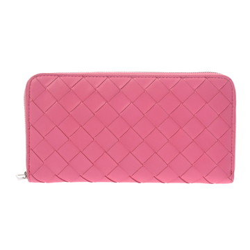 ボッテガ ヴェネタ イントレチャート ジップアラウンドウォレット ピンク レザー ユニセックス 財布 【中古】【purse】