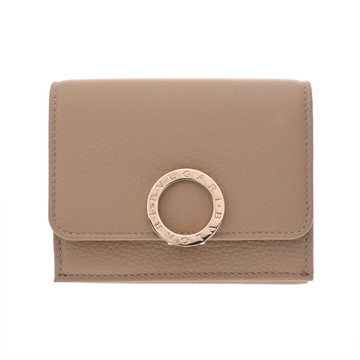 ブルガリ コンパクト ウォレット  ベージュ レザー レディース 財布 【中古】【purse】