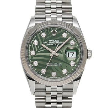 ロレックス デイトジャスト 36 126234G オリーブグリーン パームモチーフ/ダイヤモンド メンズ 時計 【中古】【wristwatch】