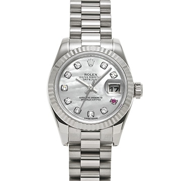 ロレックス デイトジャスト 179179NG ホワイトシェル/ダイヤモンド/ルビー レディース 時計 【中古】【wristwatch】