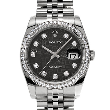 ロレックス デイトジャスト 36 116244G ブラックコンピュータ/ダイヤモンド メンズ 時計 【中古】【wristwatch】