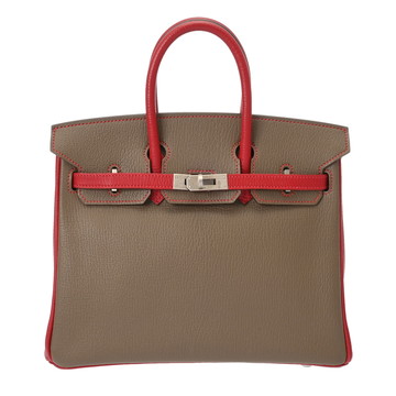 エルメス バーキン 25 SPオーダー エトゥープ/ルージュカザック シェーブル レディース バッグ 【中古】【bag】