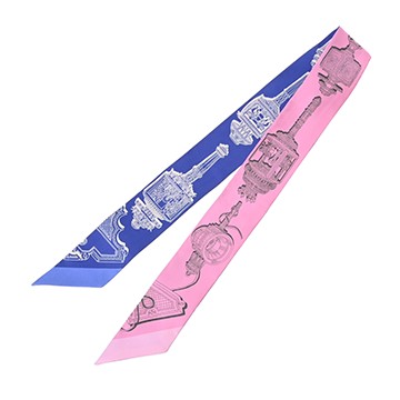 エルメス ツイリー MERVEILLEUSES LANTERNES ピンク/ブルー シルク100％ レディース 【未使用】【other】