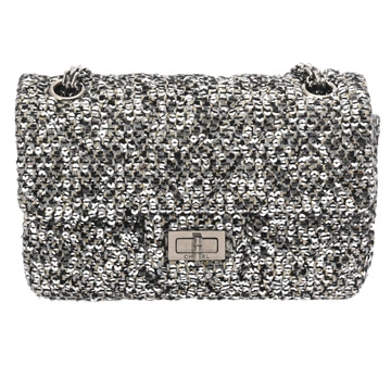 シャネル スモールフラップバッグ 2.55 シルバー AS0784 スパンコール/ツイード レディース バッグ 【中古】【bag】