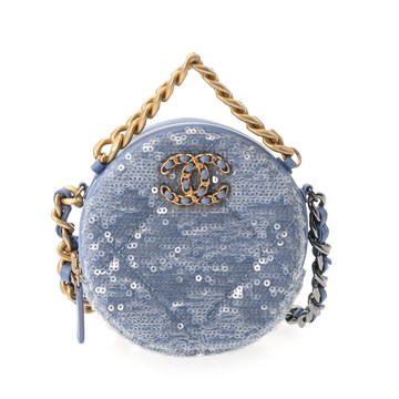 シャネル CHANEL19 ラウンドクラッチ ブルー AP0945 スパンコール/レザー レディース バッグ 【中古】【bag】