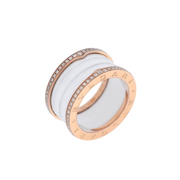 ブルガリ B-ZERO1 リング #55 ゴールド K18ピンクゴールド PG/ホワイトセラミック レディース ジュエリー 【中古】【jewelry】