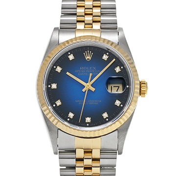 ロレックス デイトジャスト 16233G ブルー・グラデーション/ダイヤモンド メンズ 時計 【中古】【wristwatch】