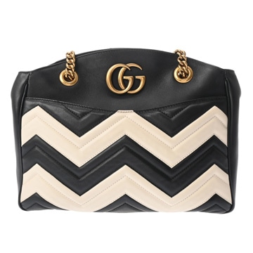 グッチ GGマーモント ブラック/ホワイト 443501 493075 レザー レディース バッグ 【中古】【bag】