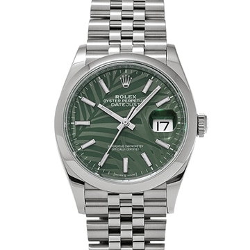ロレックス デイトジャスト 36 126200 オリーブグリーン パームモチーフ メンズ 時計 【中古】【wristwatch】