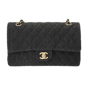 シャネル マトラッセ WフラップWチェーンショルダー 25 ブラック A01112 デニム レディース バッグ 【中古】【bag】