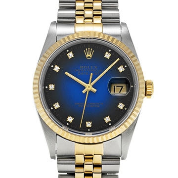 ロレックス デイトジャスト 16233G ブルー・グラデーション/ダイヤモンド メンズ 時計 【中古】【wristwatch】