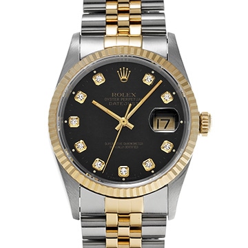 ロレックス デイトジャスト 16233G ブラック/ダイヤモンド メンズ 時計 【中古】【wristwatch】
