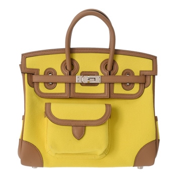 エルメス バーキン 25 カーゴ ジョーヌシトロン/チャイ トワルゴエラン/ヴォースイフト レディース バッグ 【中古】【bag】
