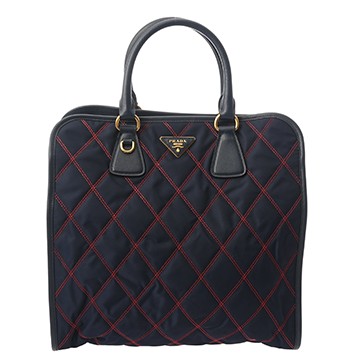 プラダ 2WAY ハンドバッグ ネイビー/レッド 1BG076 サフィアーノレザー/ナイロン レディース バッグ 【中古】【bag】