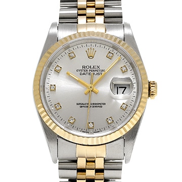 ロレックス デイトジャスト 36 16233G グレー/ダイヤモンド メンズ 時計 【中古】【wristwatch】
