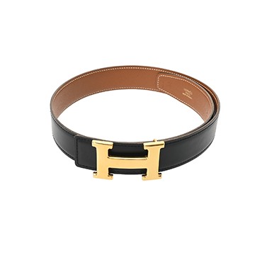 エルメス ベルトバックル&リバーシブルベルト #65 ブラック/ゴールド ボックスカーフ/クシュベル メンズ 【中古】【other】